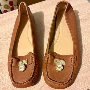 Michael Kors Tan Leather Loafers with Gold Accents
